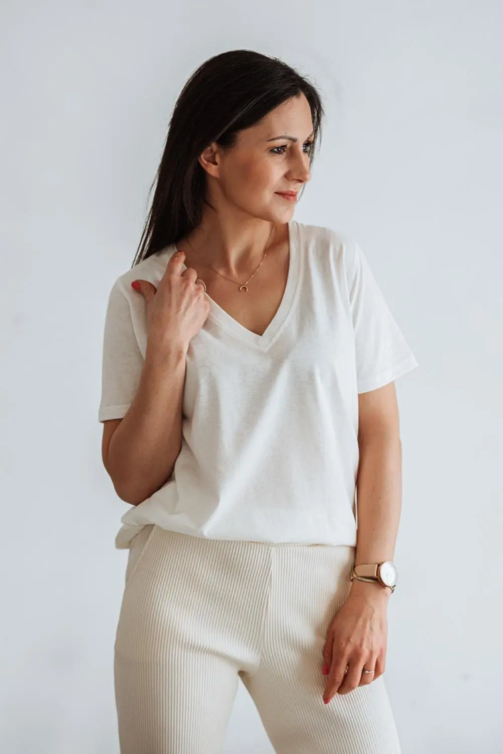 T-shirt v-neck o luźnej formie Cotton & Wool | KIRSTEN