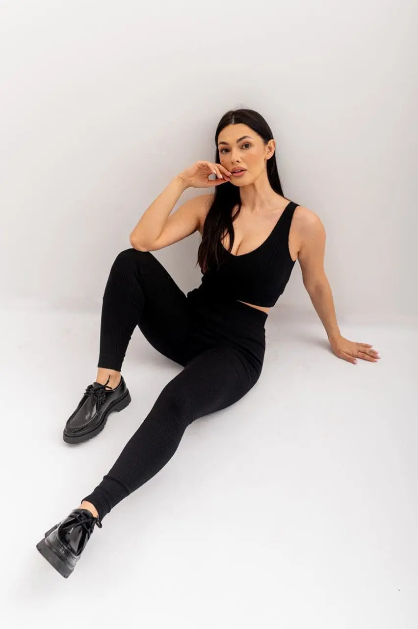 Legginsy z dzianiny prążkowanej | GUNNHILD