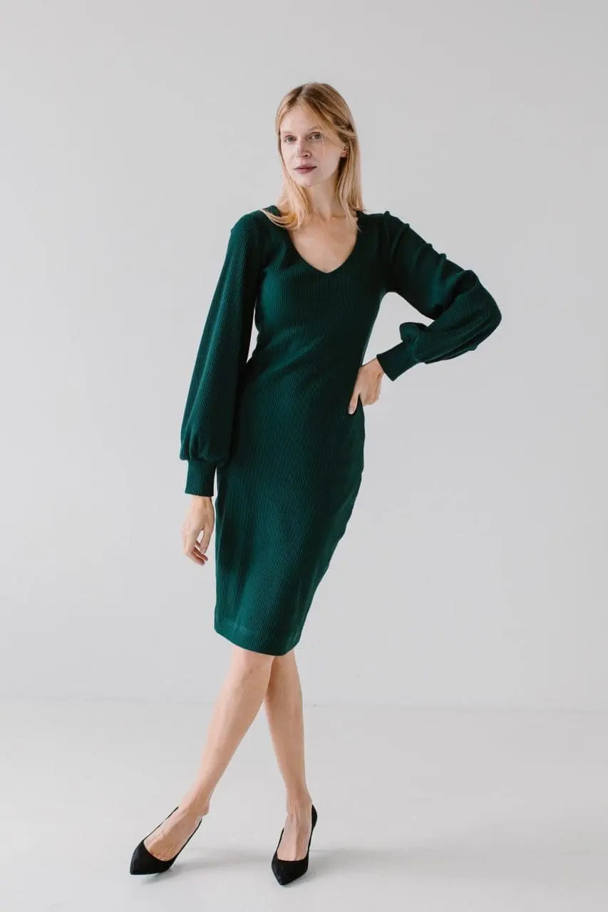 Sukienka v-neck z bufiastym rękawem | ARLETTE