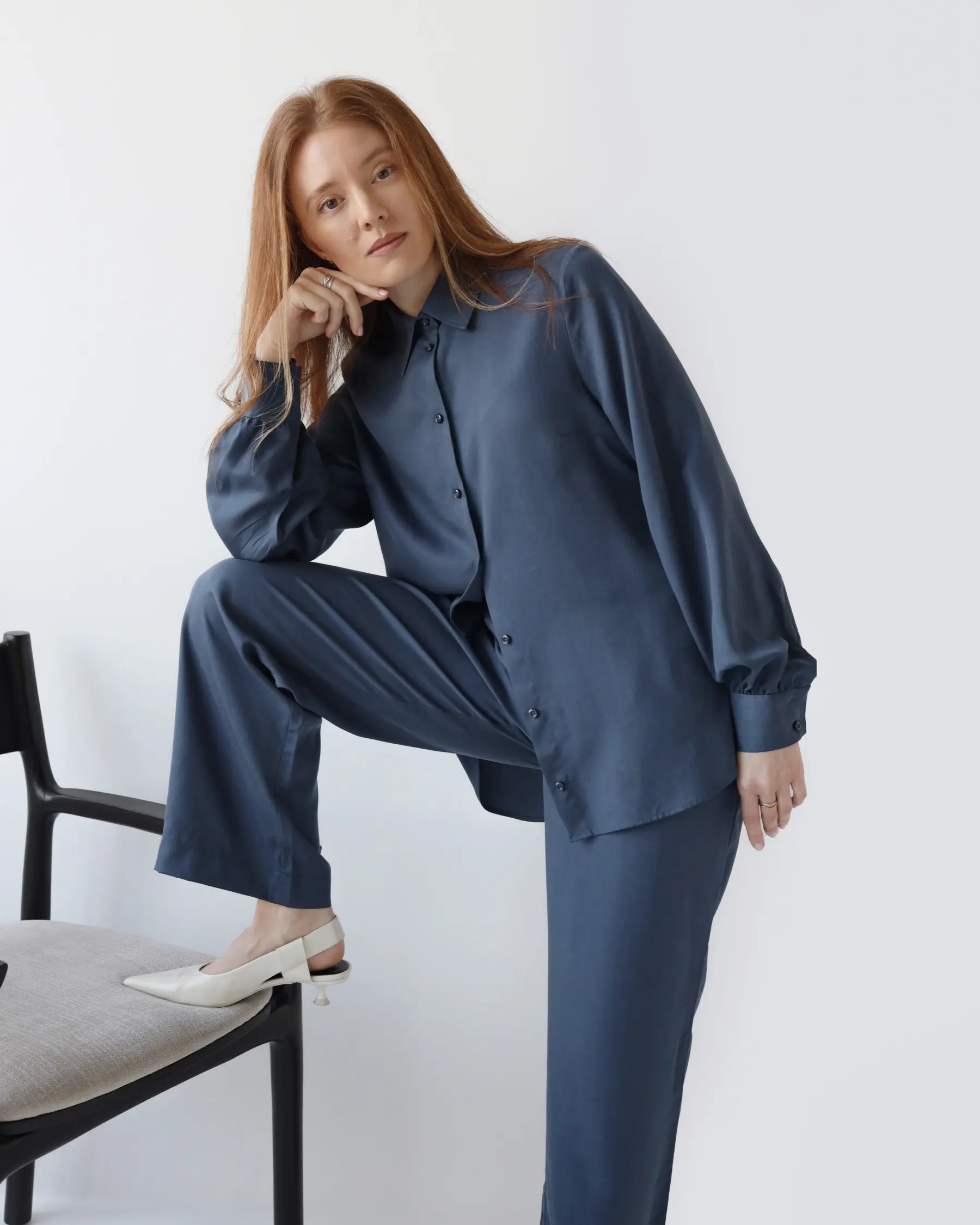 Koszula damska z tencelu z bufiastym rękawem | IRENE