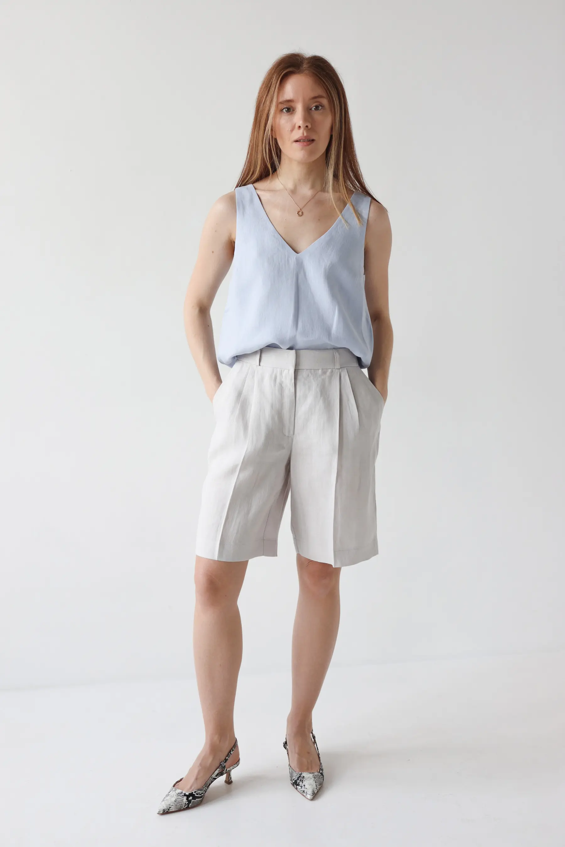 Bermudy lniane | COLETTE - light gray, S