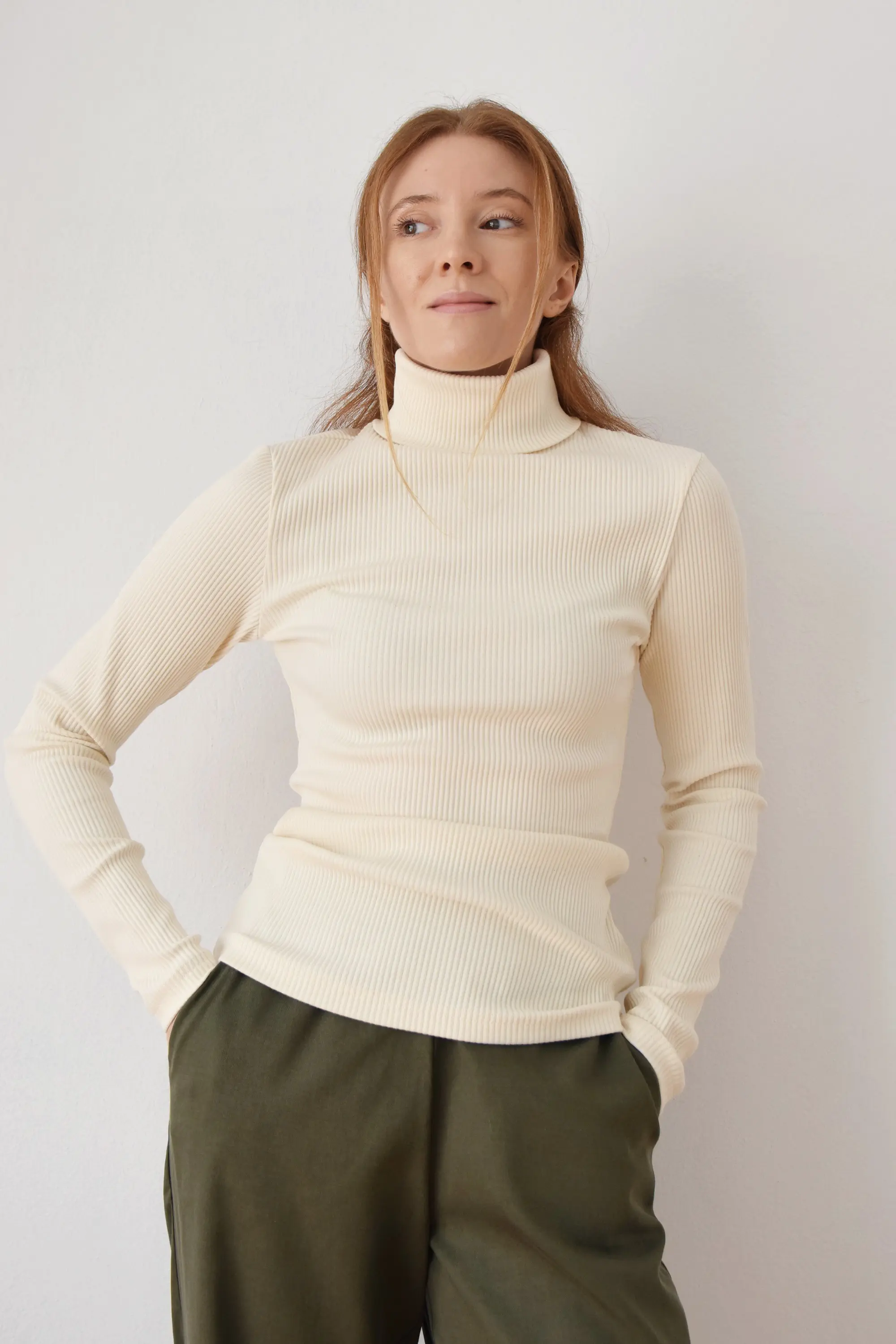 Golf damski z bawełnianej dzianiny prążkowanej FELICIA (3)