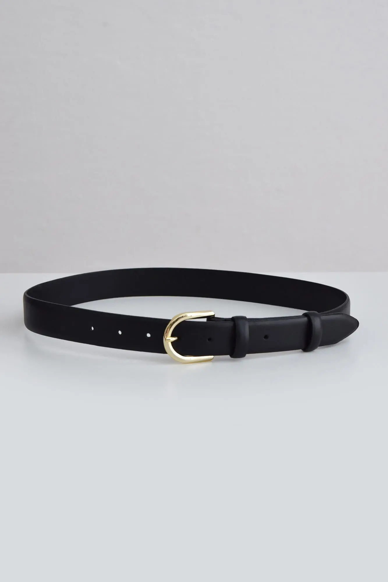 Pasek damski skórzany czarny ze złotą klamrą | WENDY BLACK GOLD