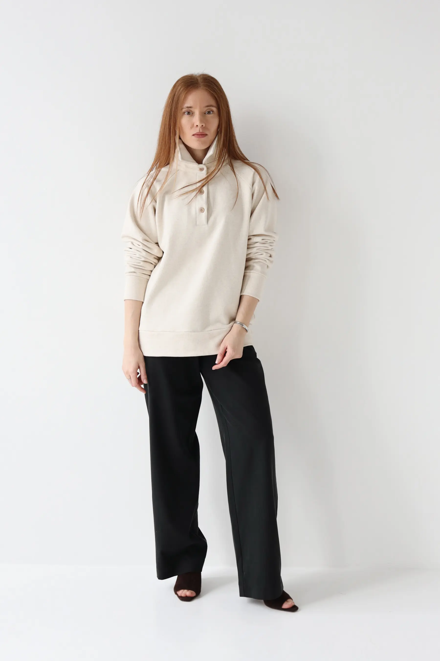 Dresowa bluza polo z lnem | STEPF