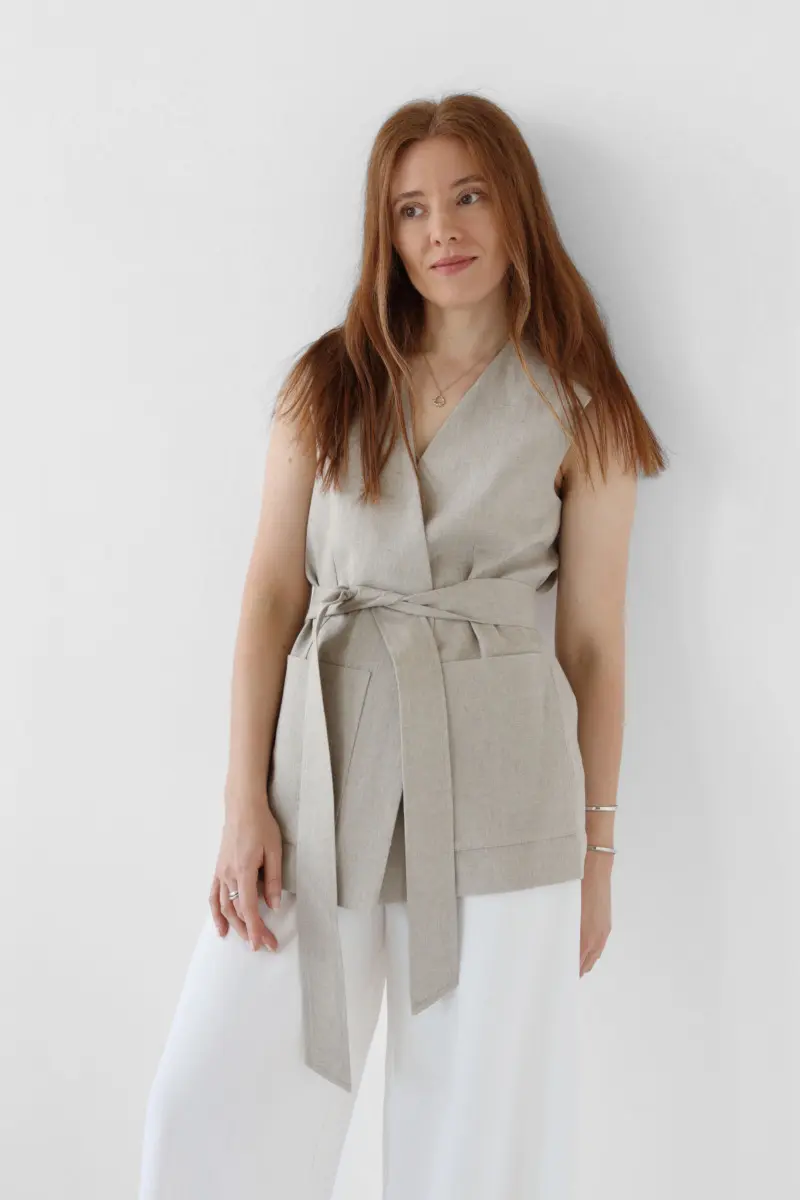 Lniana kamizelka z wiązaniem | WILLOW LINEN