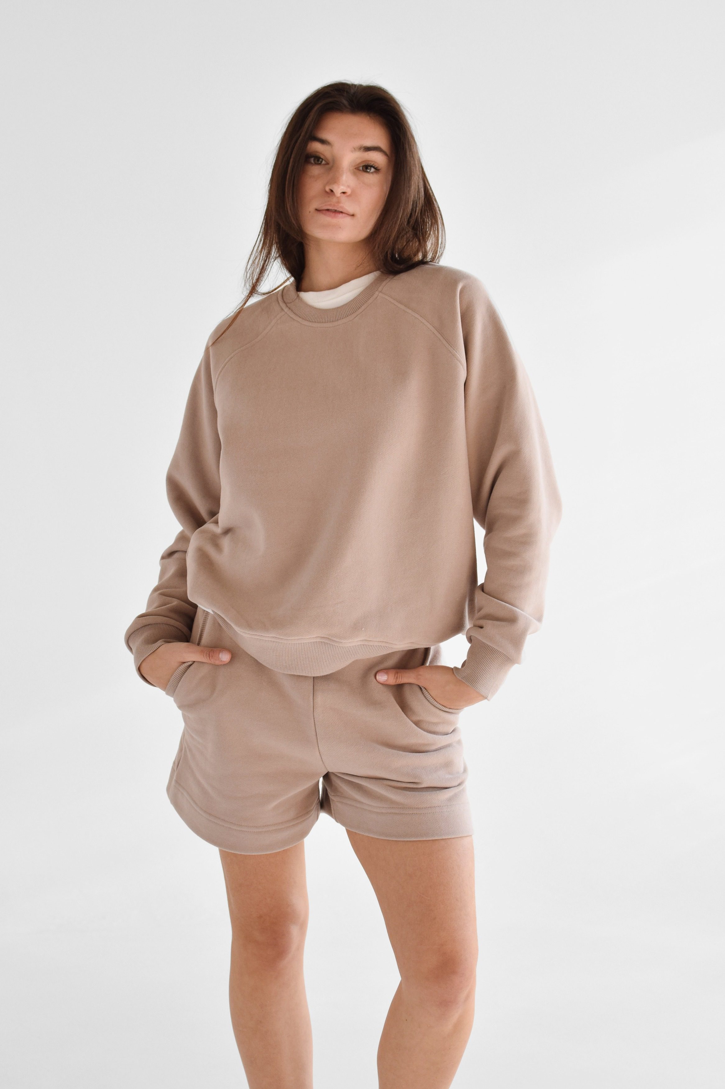 Bluza dresowa z raglanowymi rękawami  | NOOR - M, latte