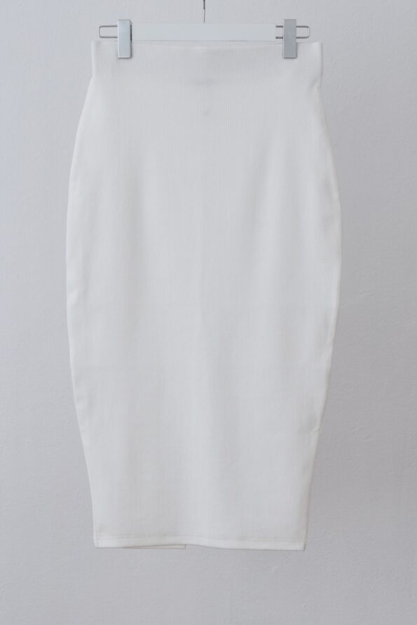 OUTLET  | Spódnica INGE midi z dzianiny z rozcięciem_off white XL