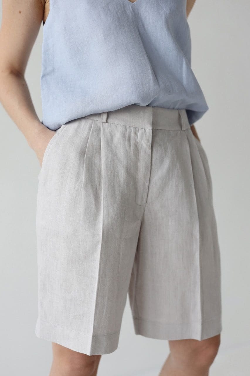 Bermudy lniane | COLETTE - S, light gray