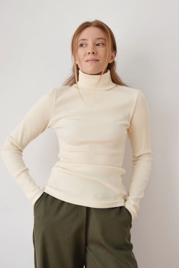 Golf damski z bawełnianej dzianiny prążkowanej | FELICIA