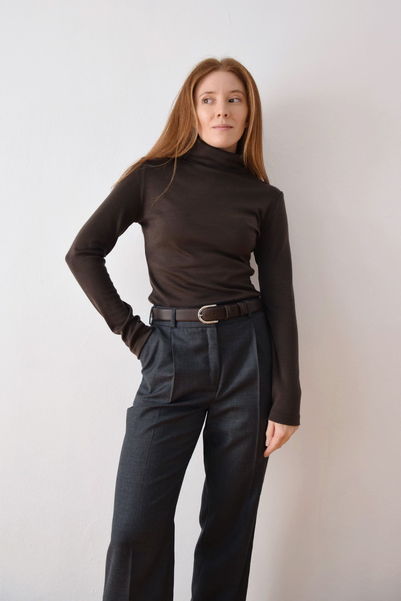 Golf damski z wełny merino | REANE - M, milk chocolate