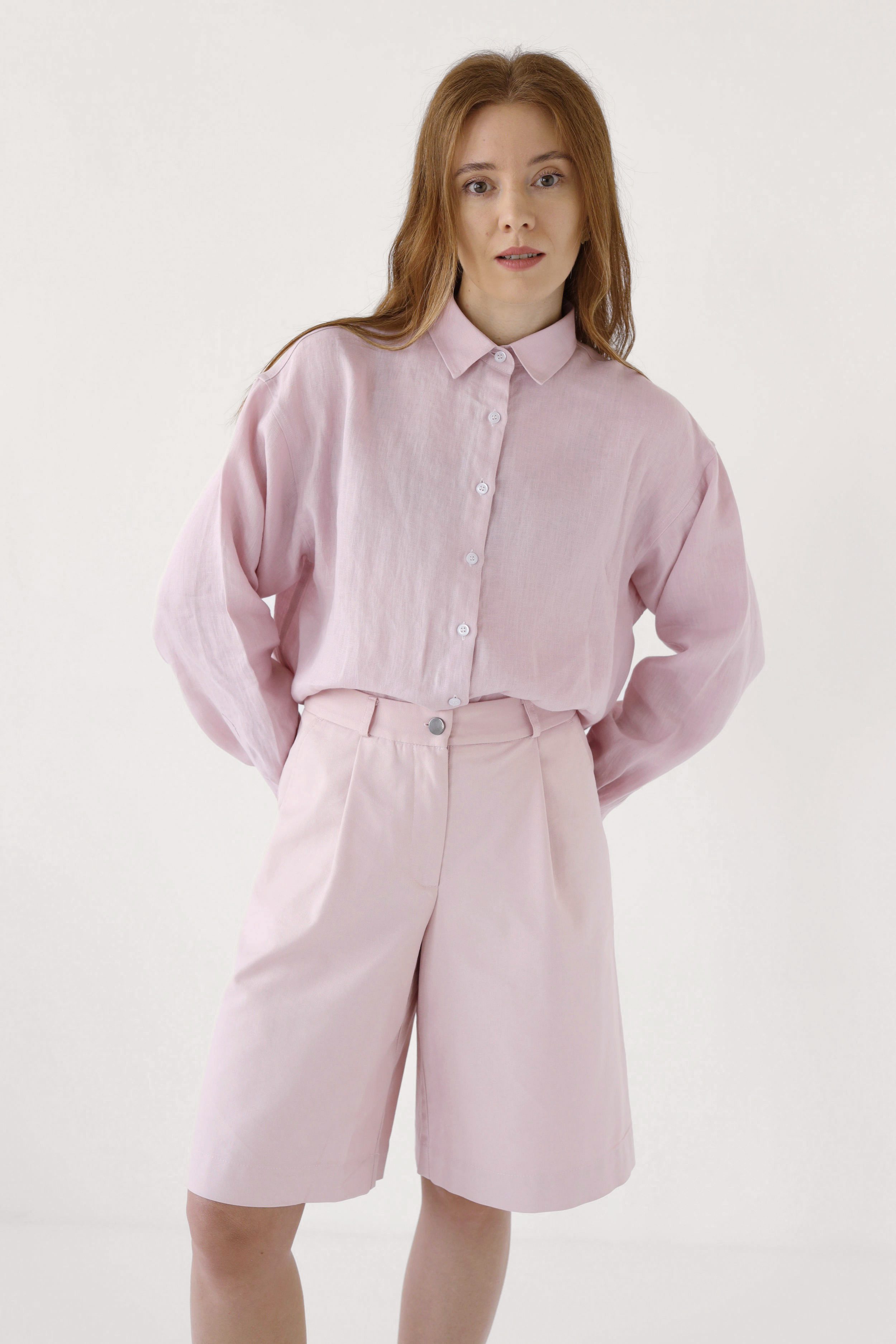 Koszula lniana o kroju oversize | AGNESSE - S, light pink